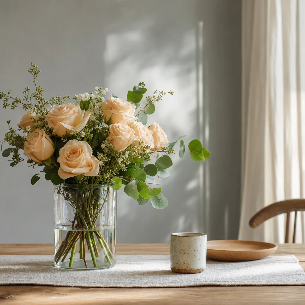 Färsk bukett bunden av en lokal florist, redo att levereras som blombud i Bahrain