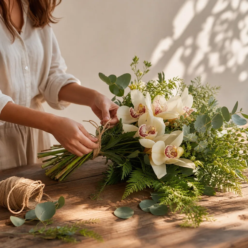 Färsk bukett bunden av en lokal florist, redo att levereras som blombud i Bolivia