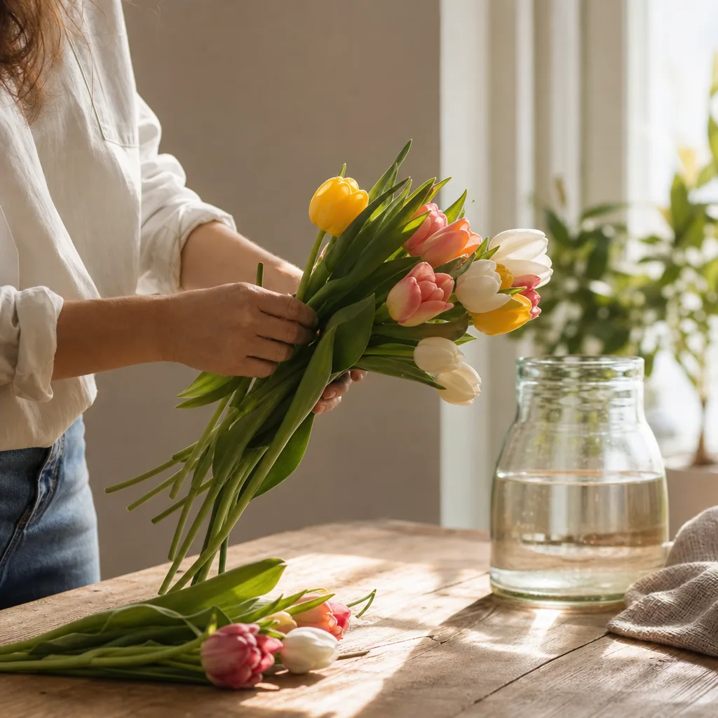 Färsk bukett bunden av en lokal florist, redo att levereras som blombud i Brasilien
