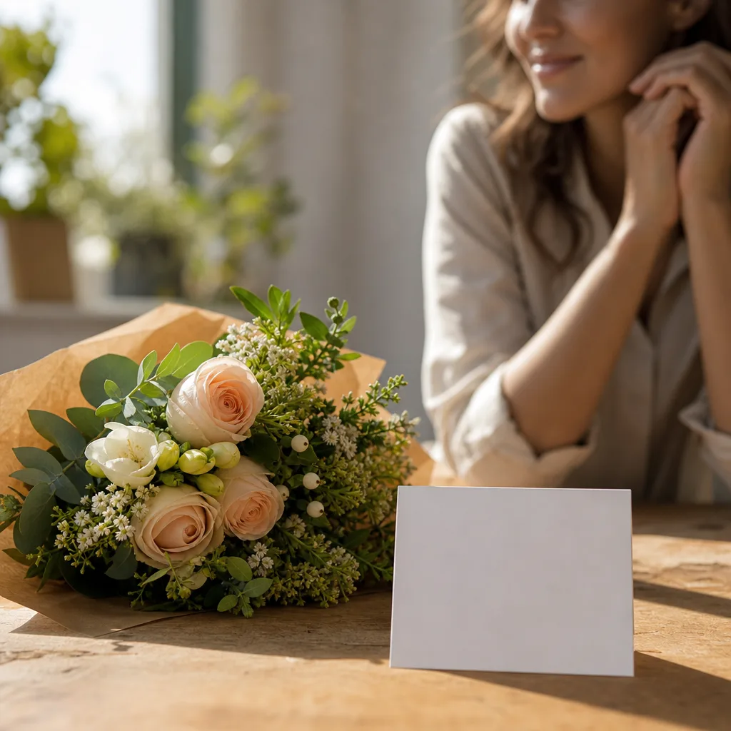 Färsk bukett bunden av en lokal florist, redo att levereras som blombud i Chile