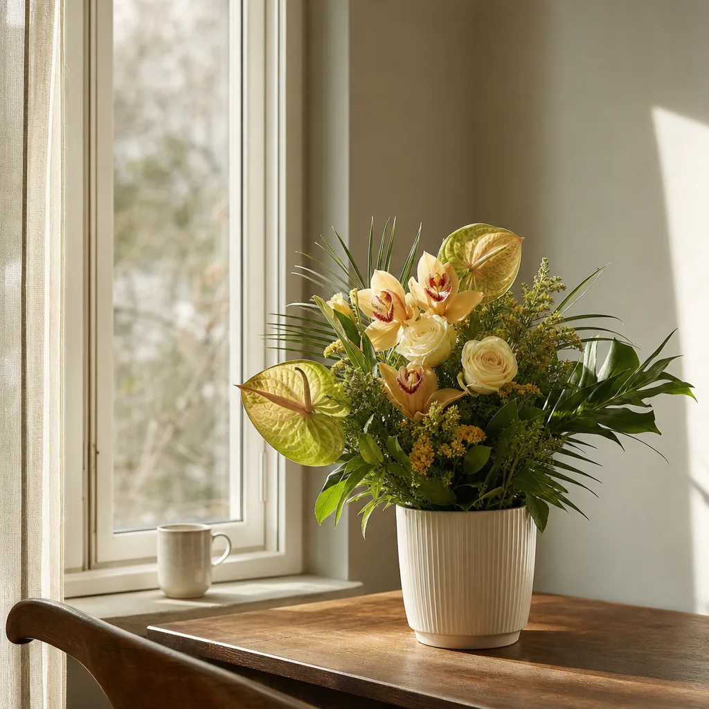Färsk bukett bunden av en lokal florist, redo att levereras som blombud i Egypten