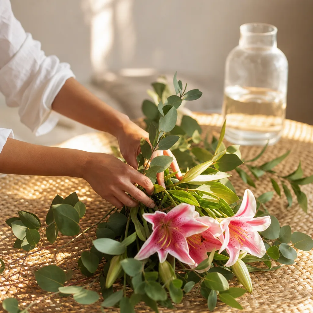 Färsk bukett bunden av en lokal florist, redo att levereras som blombud i El Salvador