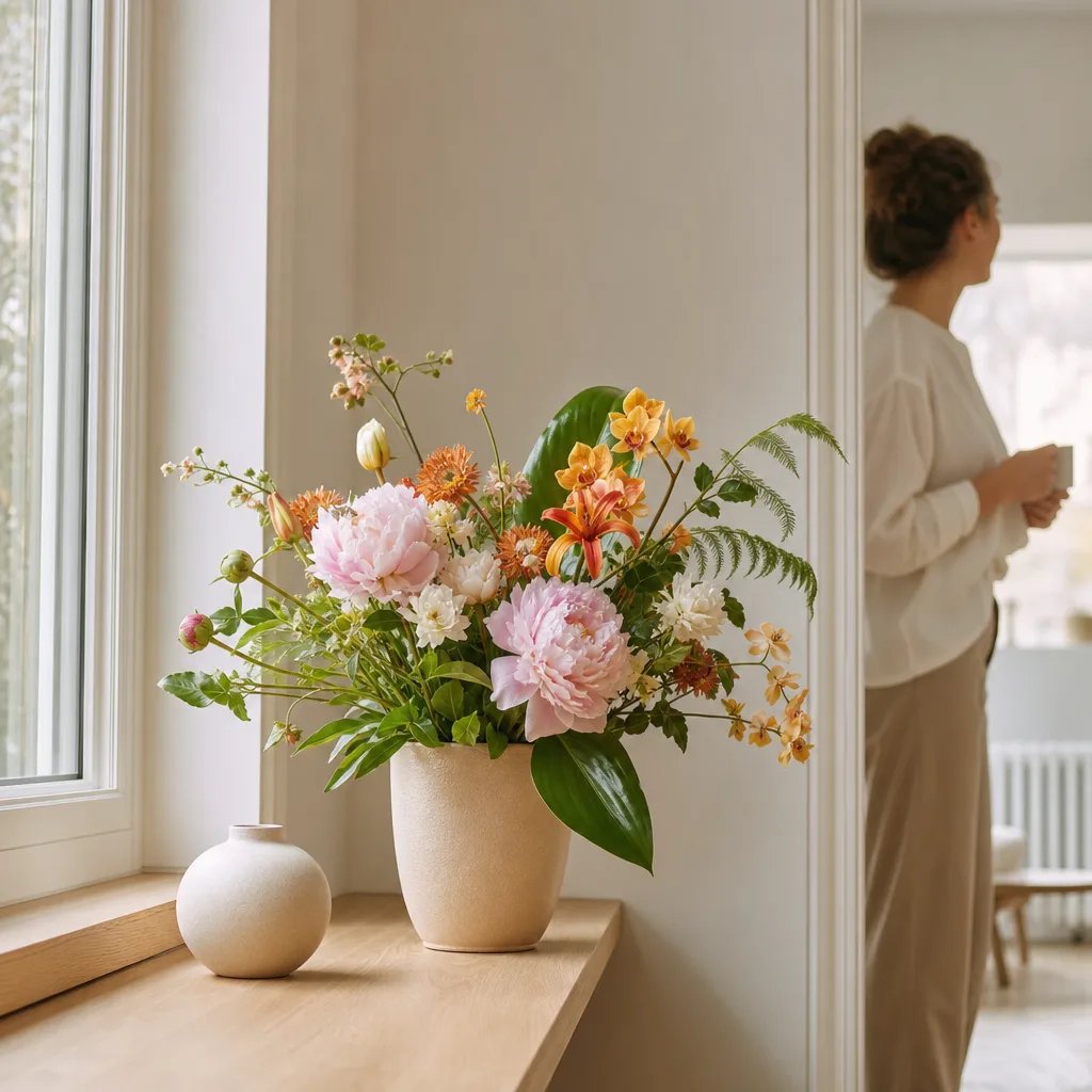 Färsk bukett bunden av en lokal florist, redo att levereras som blombud i Fiji