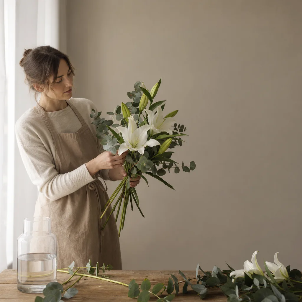 Färsk bukett bunden av en lokal florist, redo att levereras som blombud i Filippinerna