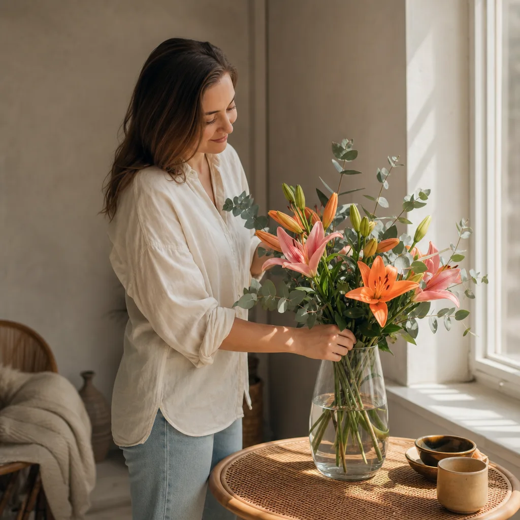 Färsk bukett bunden av en lokal florist, redo att levereras som blombud i Honduras