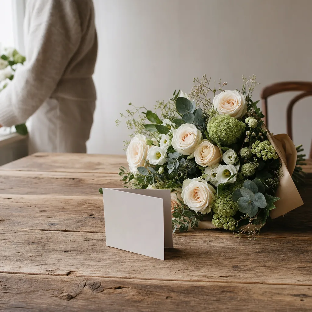 Färsk bukett bunden av en lokal florist, redo att levereras som blombud i Israel
