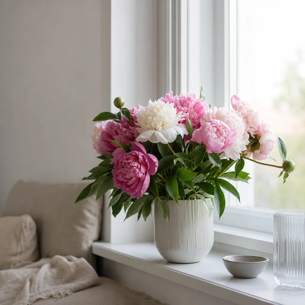 Färsk bukett bunden av en lokal florist, redo att levereras som blombud i Kanada
