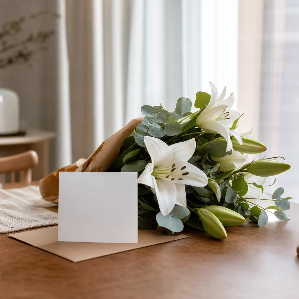 Färsk bukett bunden av en lokal florist, redo att levereras som blombud i Luxemburg