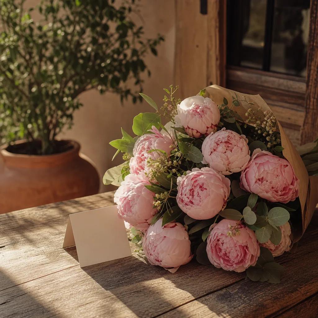 Färsk bukett bunden av en lokal florist, redo att levereras som blombud i Malta