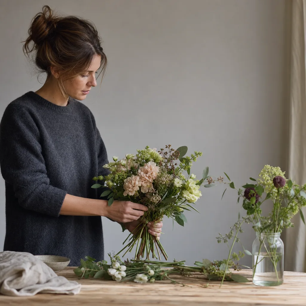 Färsk bukett bunden av en lokal florist, redo att levereras som blombud i Montenegro
