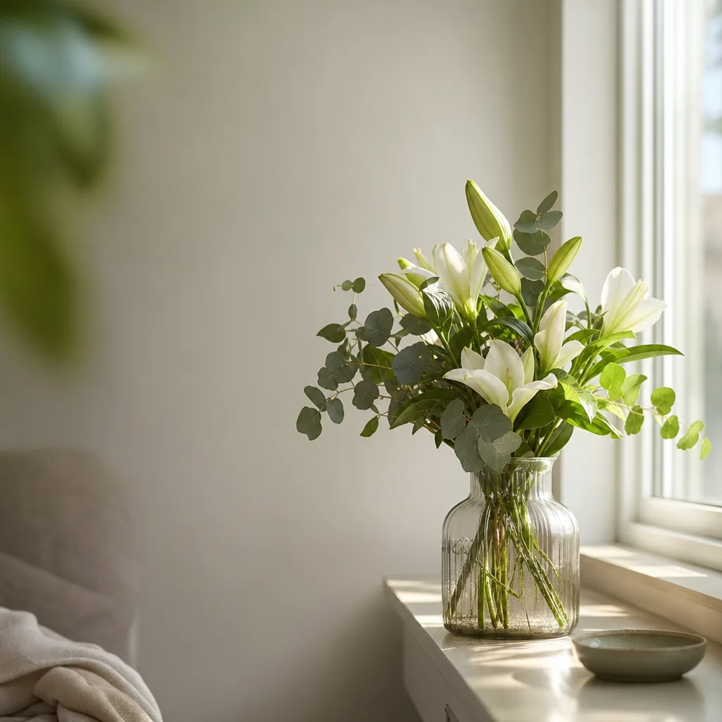 Färsk bukett bunden av en lokal florist, redo att levereras som blombud i Nepal
