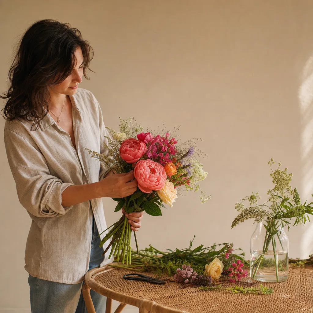 Färsk bukett bunden av en lokal florist, redo att levereras som blombud i Nicaragua