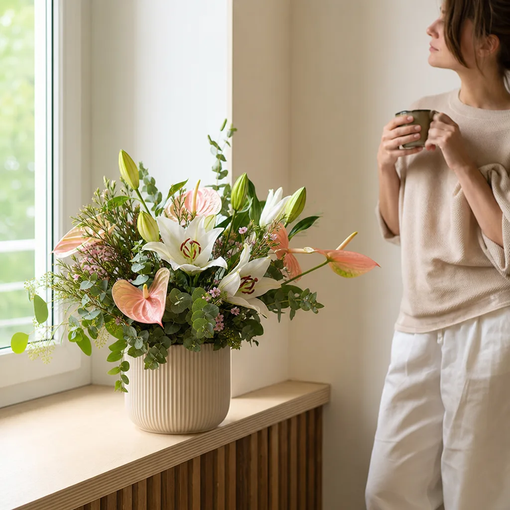 Färsk bukett bunden av en lokal florist, redo att levereras som blombud i Nya Zeeland