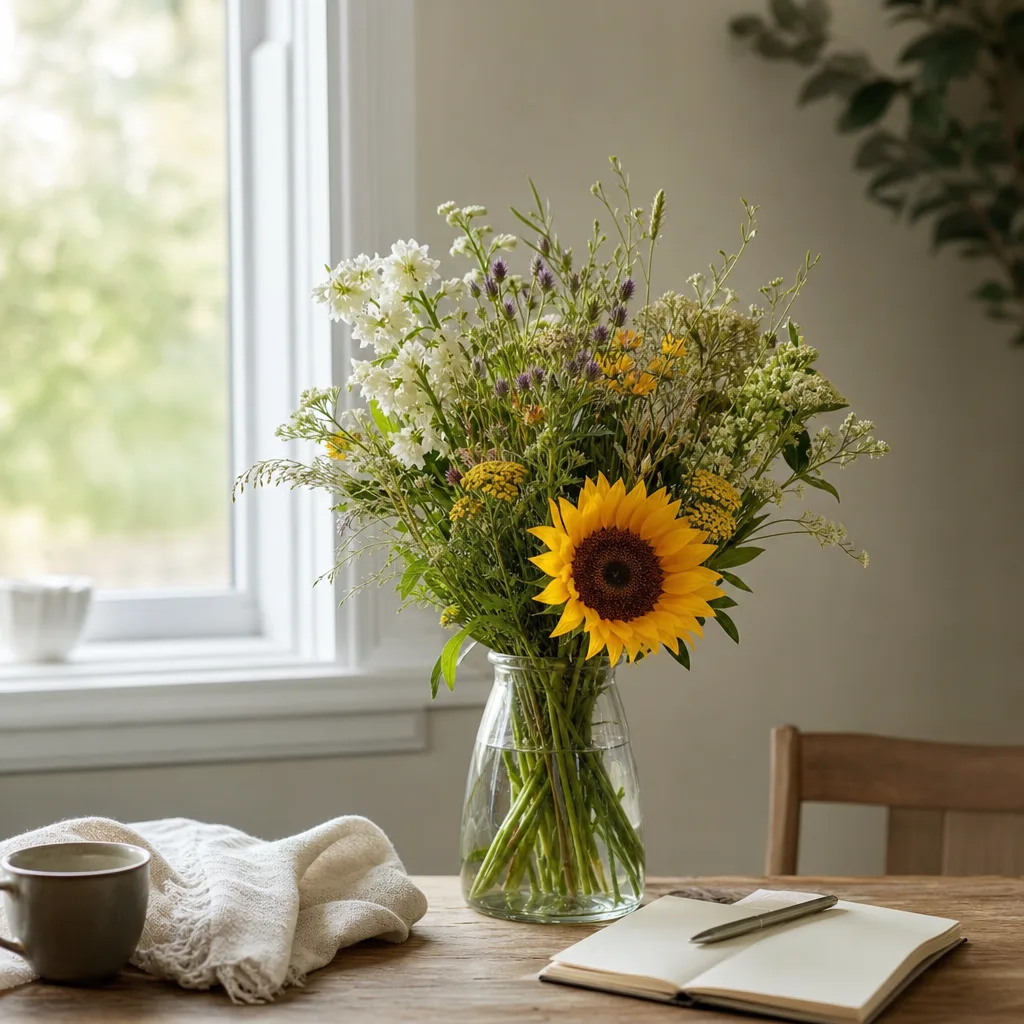 Färsk bukett bunden av en lokal florist, redo att levereras som blombud i Serbien