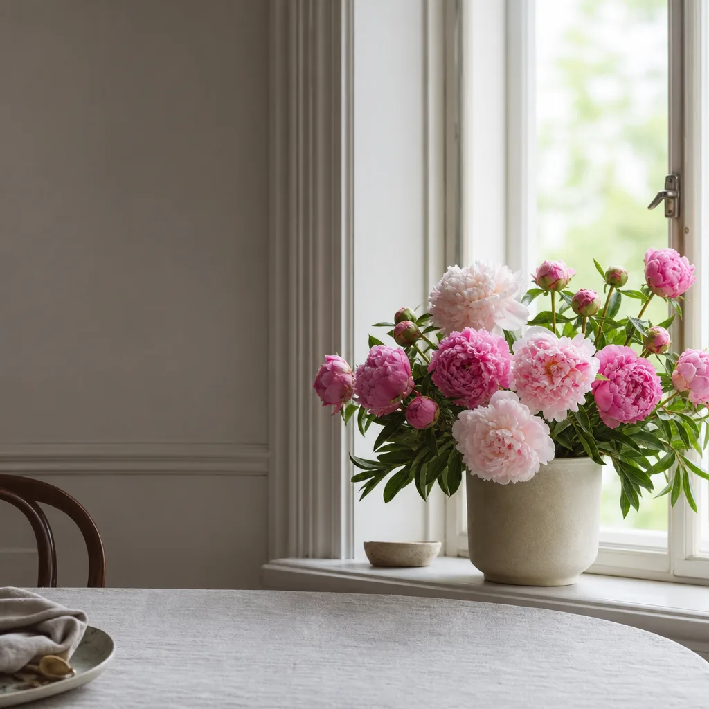 Färsk bukett bunden av en lokal florist, redo att levereras som blombud i Slovenien