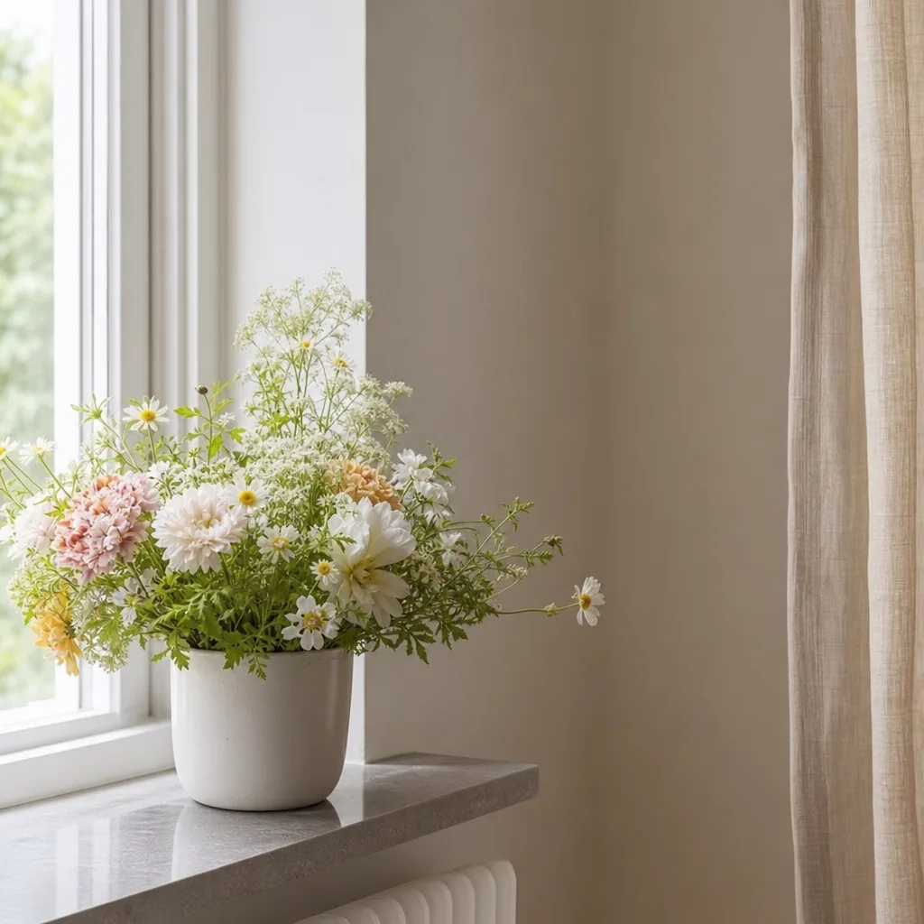 Färsk bukett bunden av en lokal florist, redo att levereras som blombud i Sydkorea