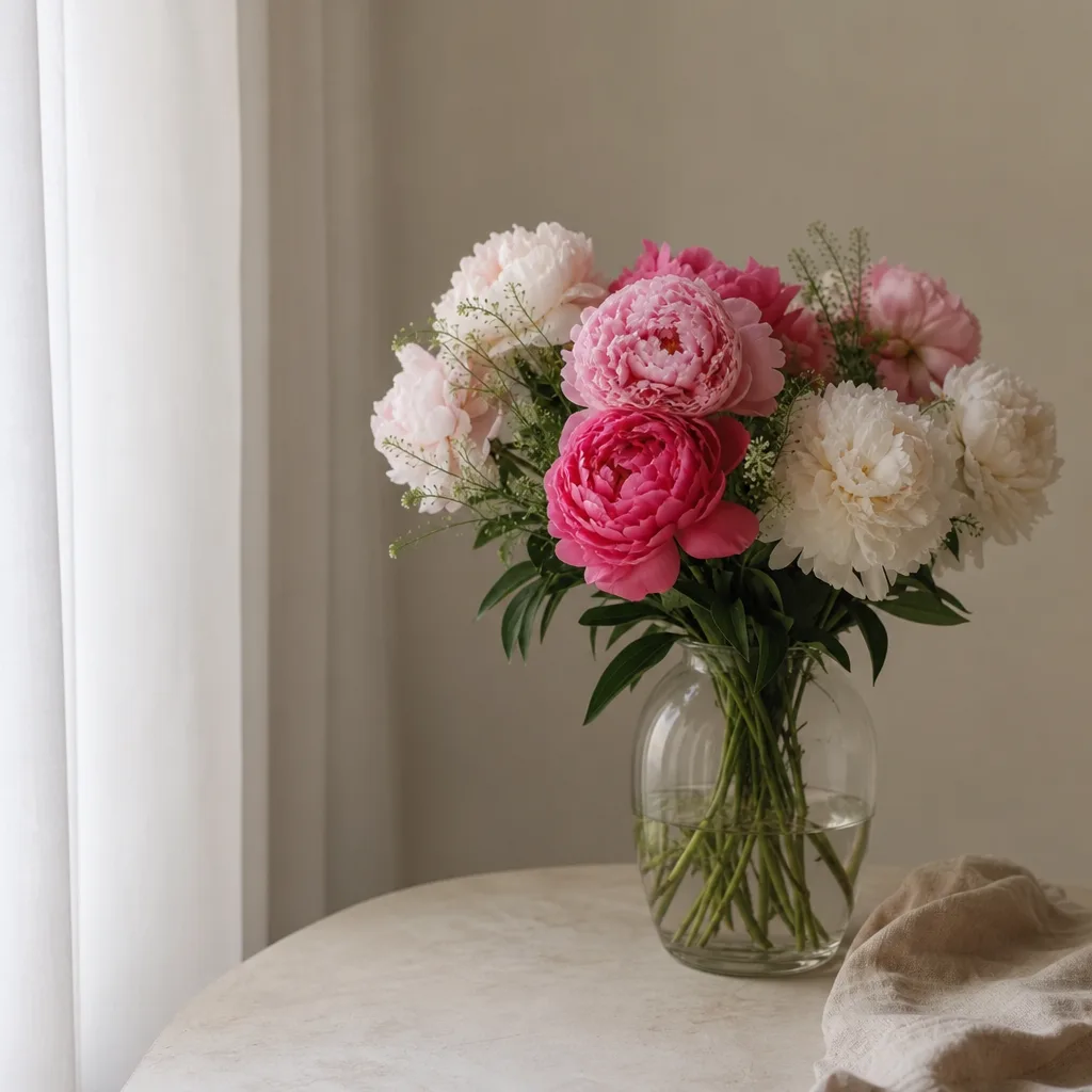 Färsk bukett bunden av en lokal florist, redo att levereras som blombud i Taiwan