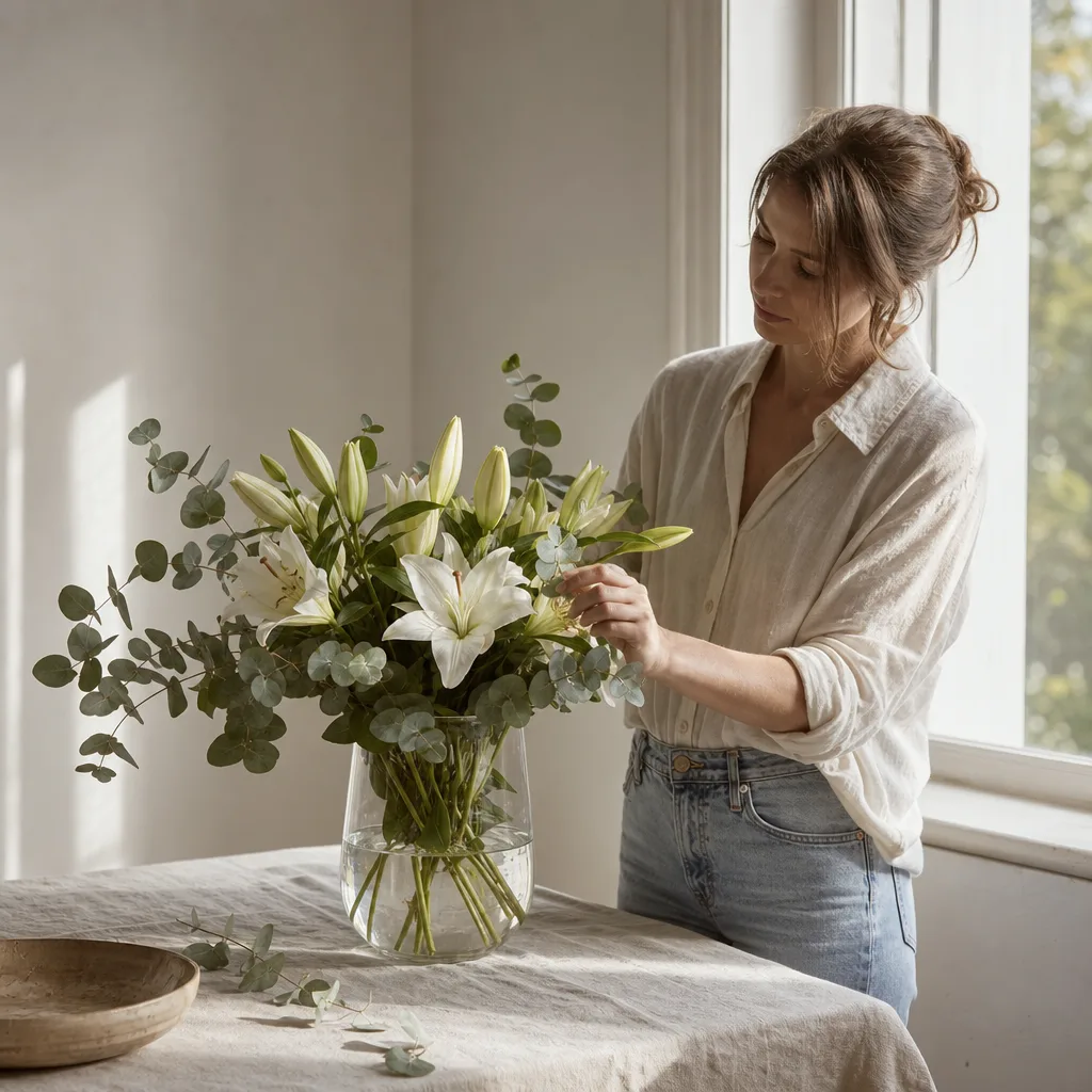 Färsk bukett bunden av en lokal florist, redo att levereras som blombud i Tjeckien