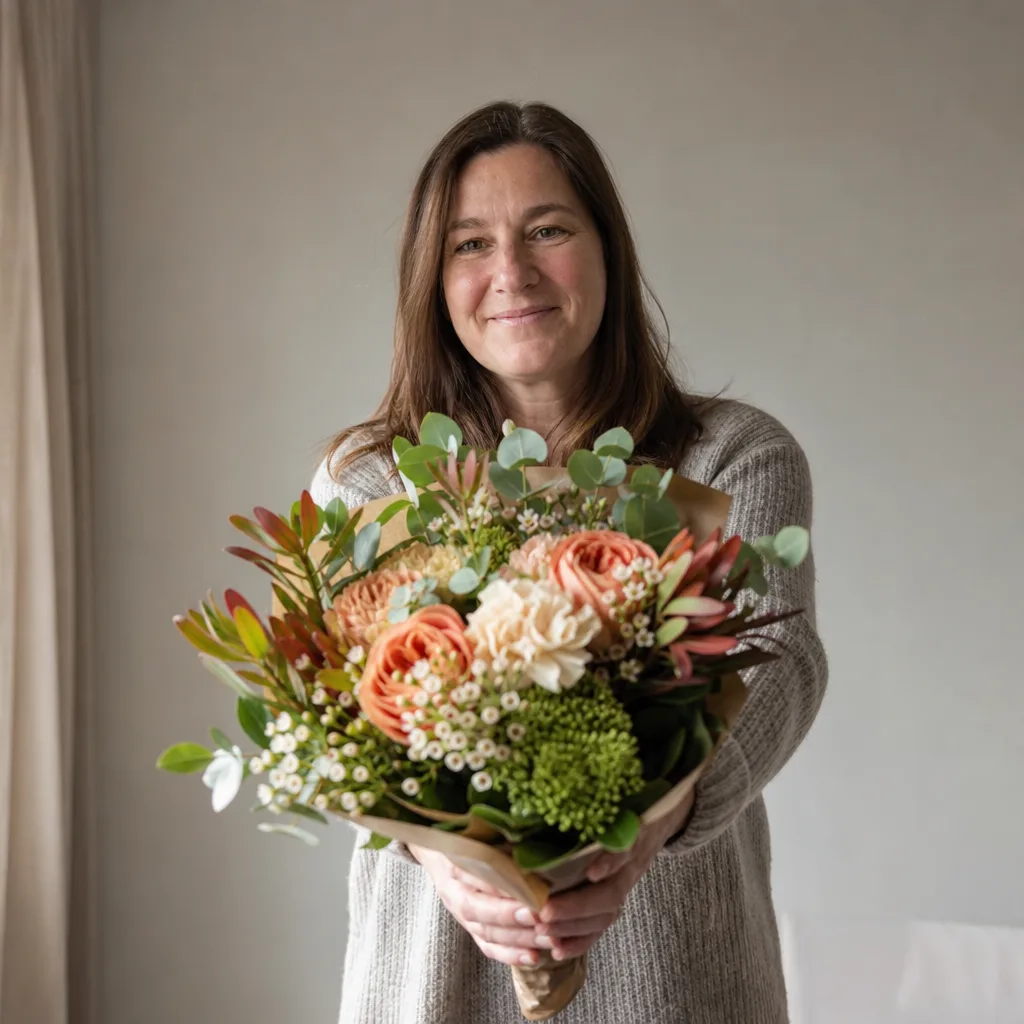 Ljus bukett i vitt och ljusrosa inslagen som en förlåt-gåva