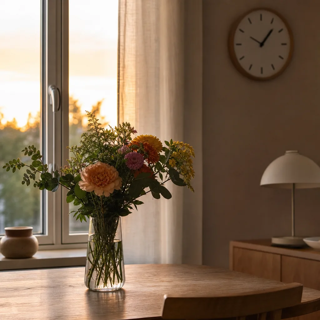 Nybunden bukett redo att skicka blommor till USA, bunden av en lokal amerikansk florist