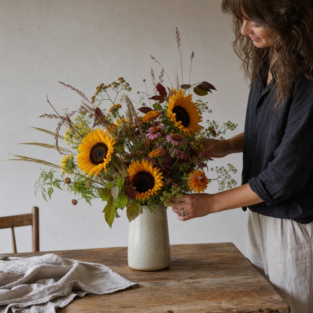 Färsk bukett bunden av en lokal florist, redo att levereras som blombud i Zimbabwe